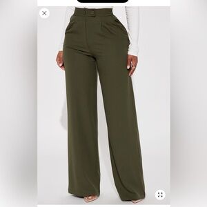 Fashion Nova Olive Wide-Leg Trousers